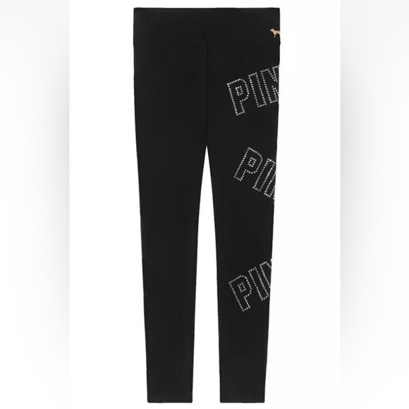 NEW Victoria's Secret PINK Bling Yoga Leggings Black Cotton pink leggings logo - Picture 3 of 4